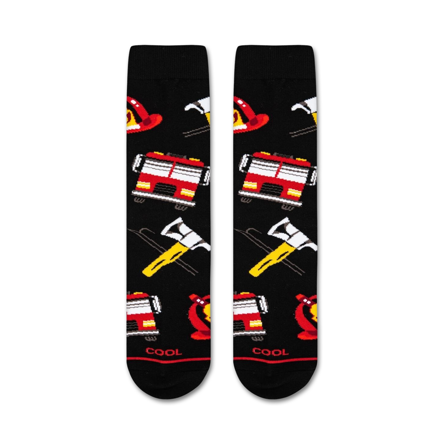 Flatlay showcasing the Firefighter socks, highlighting the design details and color scheme.