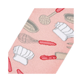 Close-up detail shot of the Chef sock fabric, highlighting the pink background and kitchen utensil pattern.
