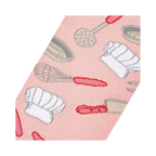 Close-up detail shot of the Chef sock fabric, highlighting the pink background and kitchen utensil pattern.