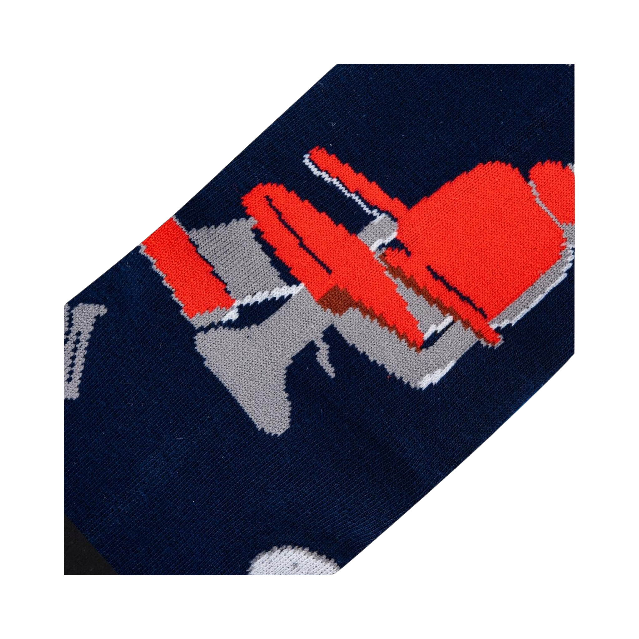 Close-up detail shot of the barber chair design on the socks.