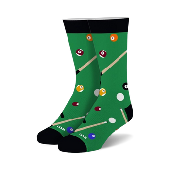 billiard ball and pool cue stick pattern socks for men and women, crew length.  