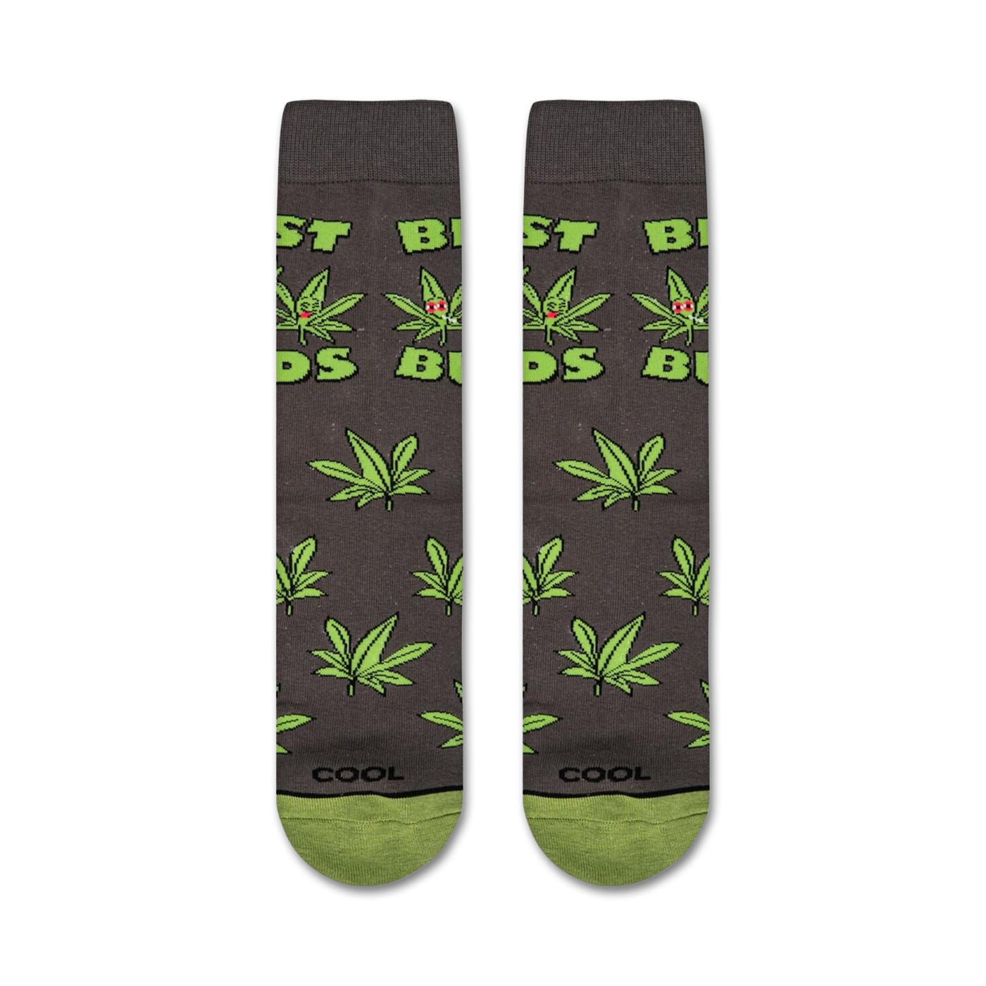 Product shot of 'Best Buds' socks on a white background. Shows the full sock design.