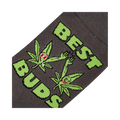 Close-up detail shot of the 'Best Buds' sock design, highlighting the cartoon marijuana leaves and text.