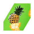 Close-up detail of a pineapple graphic on a lime green sock.
