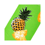 Close-up detail of a pineapple graphic on a lime green sock.