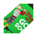 Detailed close-up shot of the retro golfer graphic on the golf socks.
