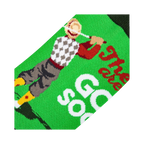 Detailed close-up shot of the retro golfer graphic on the golf socks.