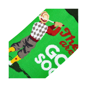 Detailed close-up shot of the retro golfer graphic on the golf socks.