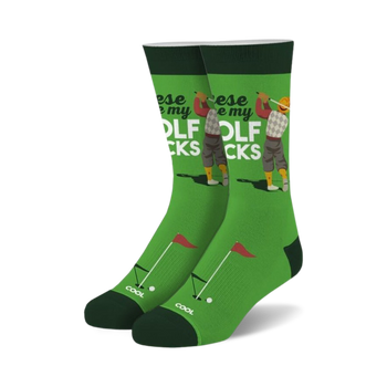 dark green golf socks featuring a golfer design. available for men and women.   