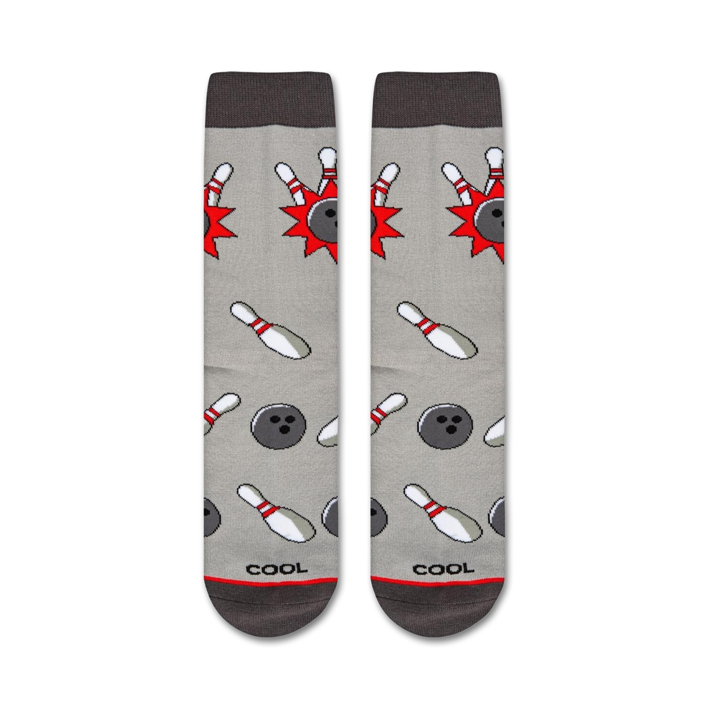 Flat lay product shot showing a pair of bowling socks against a white background.