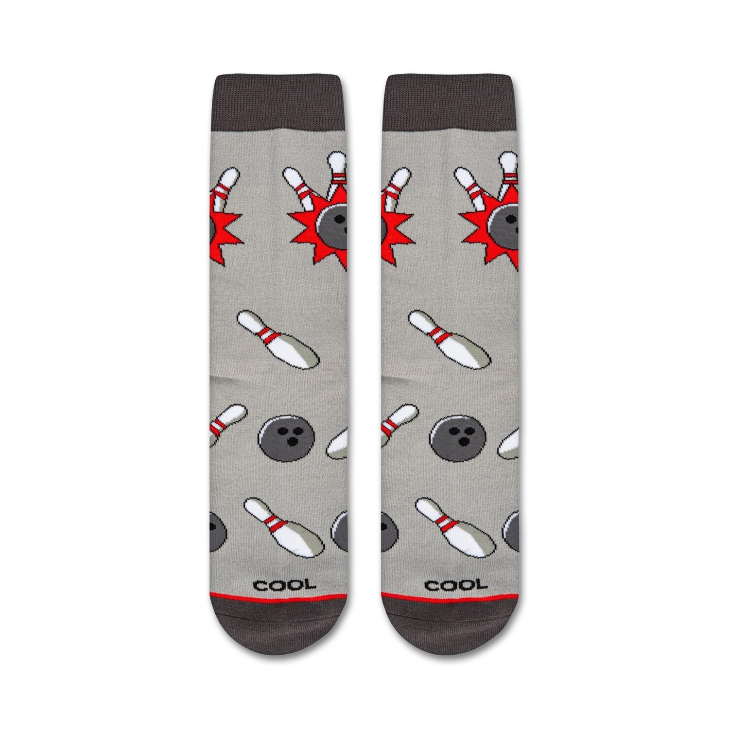 Flat lay product shot showing a pair of bowling socks against a white background.