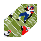 Close-up detail shot showing the fun, illustrated football player design on the socks.