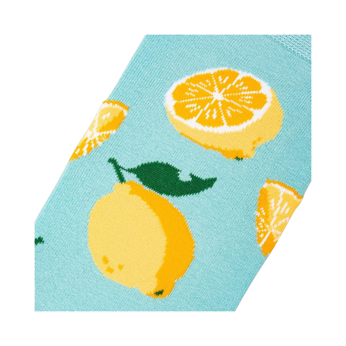Close-up detail shot of a lemon sock, showcasing the lemon print.
