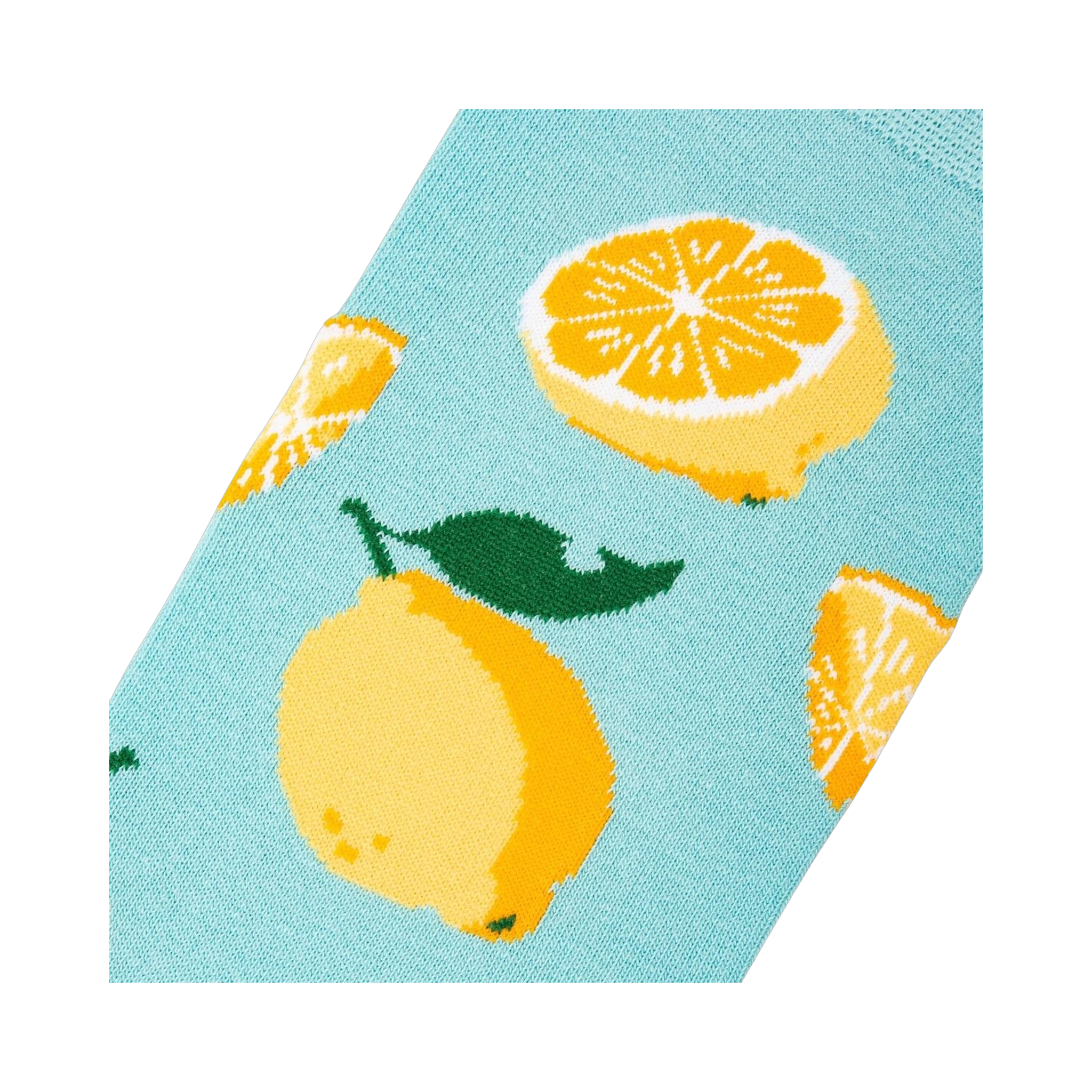 Close-up detail shot of a lemon sock, showcasing the lemon print.