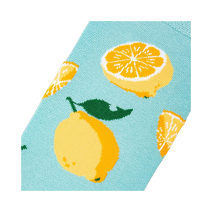 Close-up detail shot of a lemon sock, showcasing the lemon print.