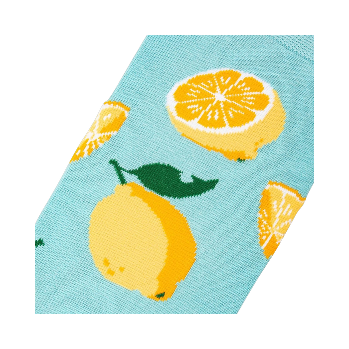 Close-up detail shot of a lemon sock, showcasing the lemon print.