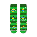 Pair of Soccer socks laid flat, showcasing the full design.
