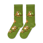 Flatlay showcasing a pair of green crew socks with sloths.