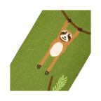 Close-up detail shot of a sloth on the sock, highlighting the knit texture.