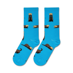 Flatlay showcasing a pair of blue sea otter socks.
