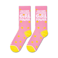 Pair of pink 'Mother Fucking Girl Power' socks shown on a white background.