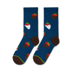 Close-up studio shot of two Chocolate Strawberries socks, showcasing the sock's design and colors.