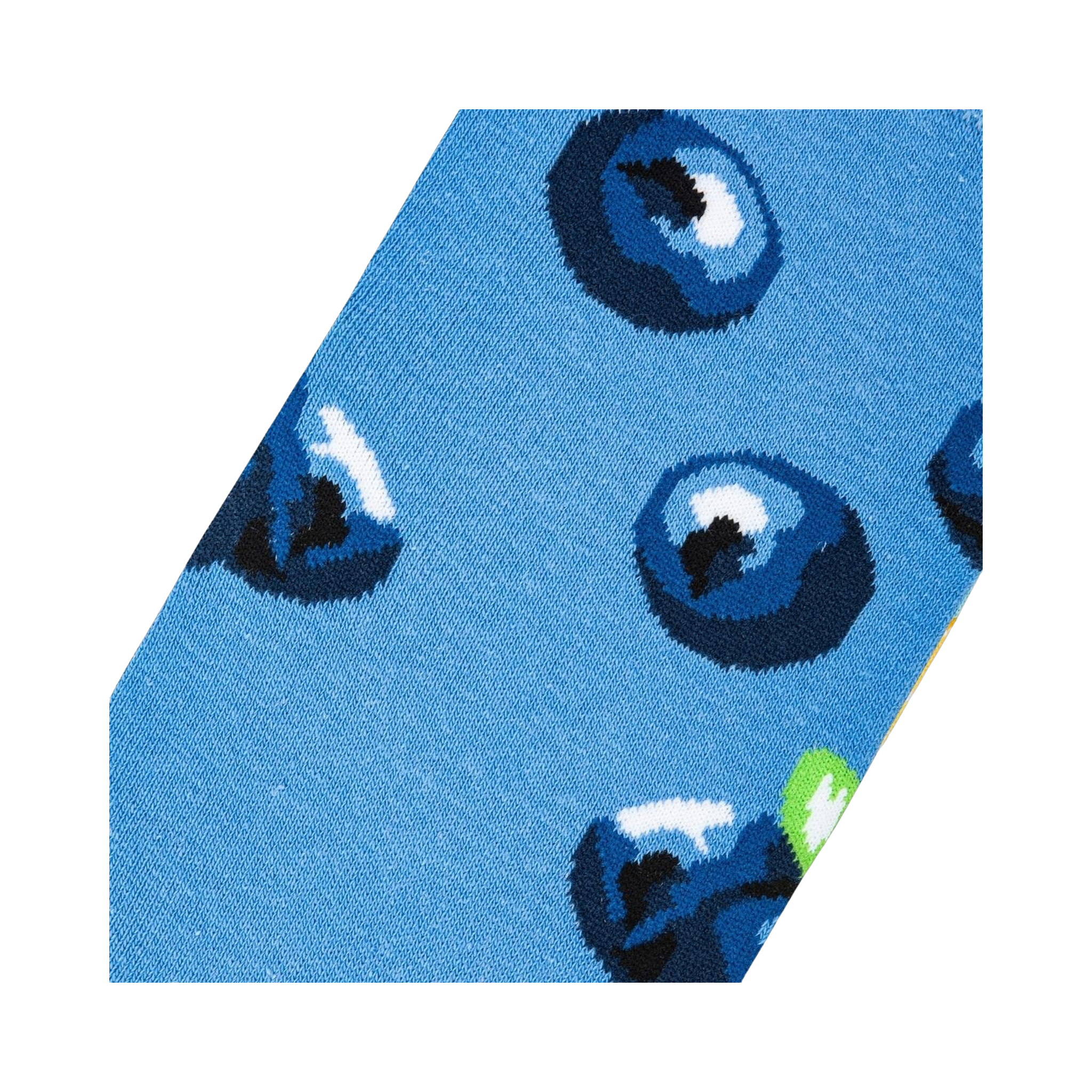 Close-up detail shot showcasing the blueberry print and texture of the socks.