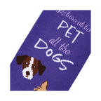 Close-up detail shot of the sock's design, highlighting the adorable dog faces and text.