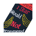 Close-up of the sock's design detail, showing the '1 star' and 'would not recommend' text with yellow shooting stars.