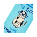Close-up detail shot of the dog therapist design on the socks.