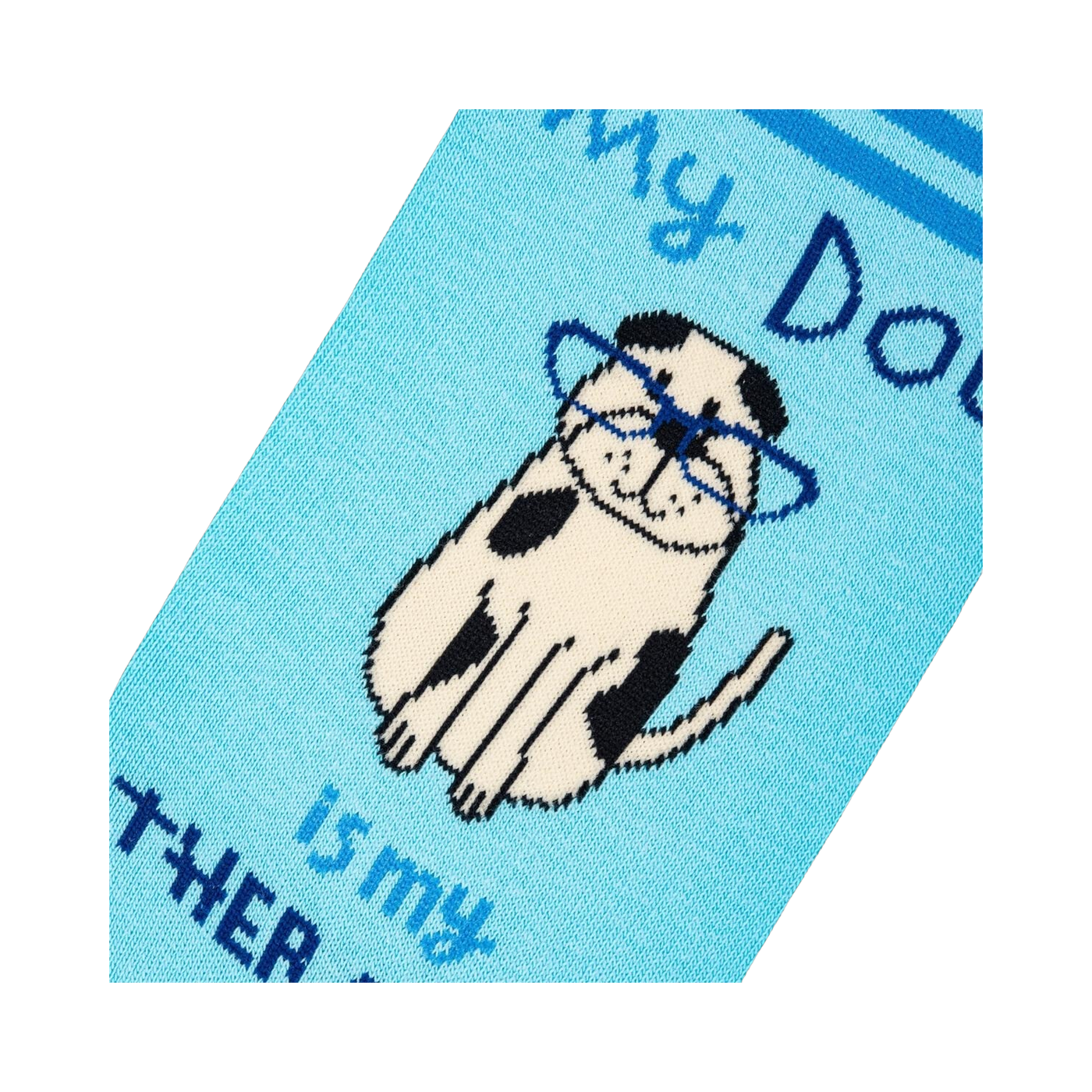 Close-up detail shot of the dog therapist design on the socks.