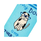 Close-up detail shot of the dog therapist design on the socks.