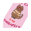 Close-up detail shot of the cat illustration and text on the sock.