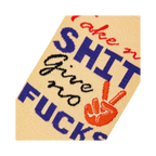 Close-up of the 'Take No Shit, Give No Fucks' text and peace sign detail on the sock.