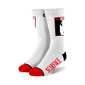 White crew socks with red and black accents.  Features an image of Al Pacino as Scarface and the movie title.