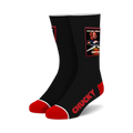 Pair of black crew socks with red accents.  Features a Child's Play movie image and 'CHUCKY' text.