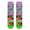 Flatlay showcasing a pair of TMNT Turtle Camo crew socks.  The image highlights the sock's design details.