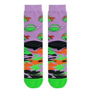 Close-up of the TMNT Turtle Camo crew socks, showing the design and the brand's copyright information.