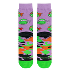 Close-up of the TMNT Turtle Camo crew socks, showing the design and the brand's copyright information.
