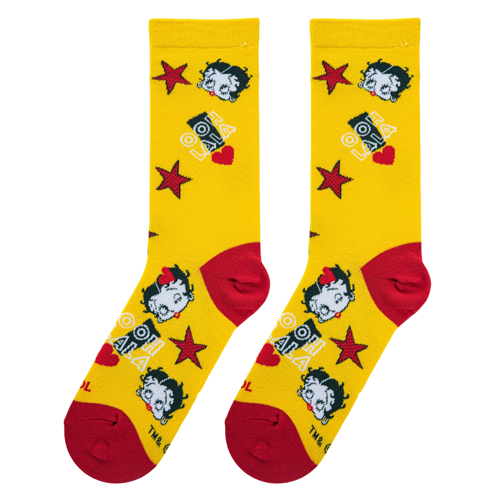 Alternate product shot showing Betty Boop Oh La La socks laid flat against a white background.