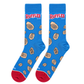 Flatlay product shot showing a pair of Ruffles Chips socks on a white background.  The socks are fully visible.