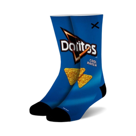 blue ankle-length fun doritos cool ranch patterned casual athletic socks for adults and teenagers.  