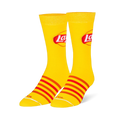Bright yellow crew socks featuring the classic red and white Lay's logo on the leg and red and orange stripes on the foot.
