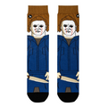 Close-up of the Michael Myers pixel art design on the socks, showing more detail.