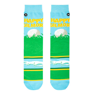 Lifestyle shot of Happy Gilmore socks on a person's feet. Shows off the sock design and fit.