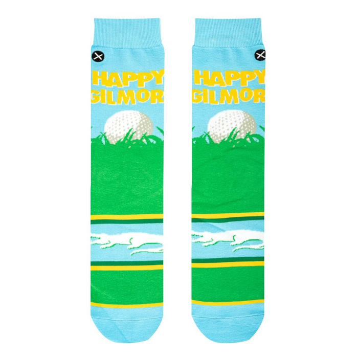 Lifestyle shot of Happy Gilmore socks on a person's feet. Shows off the sock design and fit.