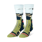 Crew socks featuring anime character Kakashi with white hair, face mask, green jacket, and his name in red at the toe.