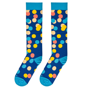 Close-up showing the fabric detail and color of the Multi Dots knee-high socks.