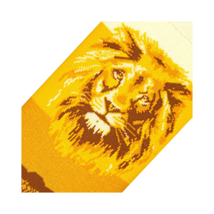 Close-up detail of the lion's face on the Lion Safari socks.