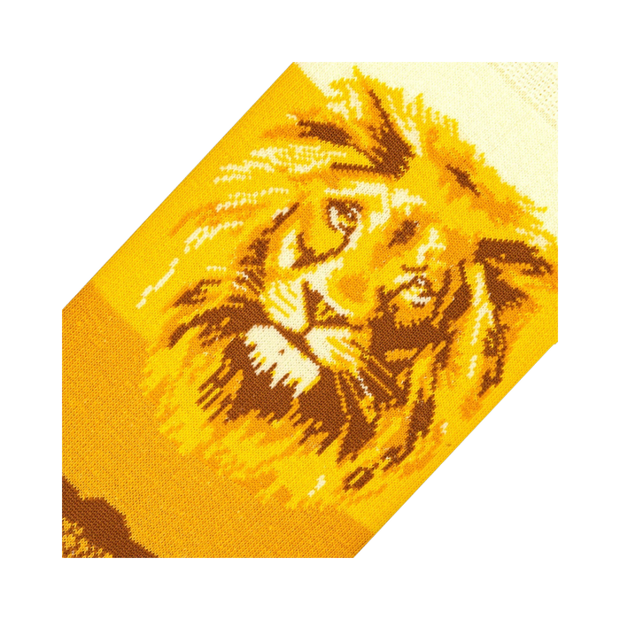 Close-up detail of the lion's face on the Lion Safari socks.